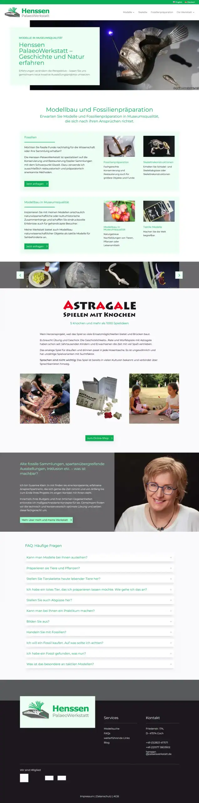 Screenshot Homepage Website Palaeowerkstatt