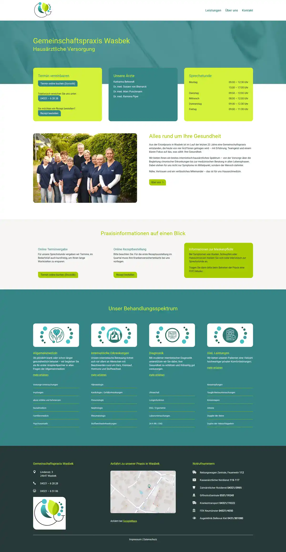 Screenshot Homepage Website Nord-Flatanger Screenshot Homepage Website Praxis Wasbek
