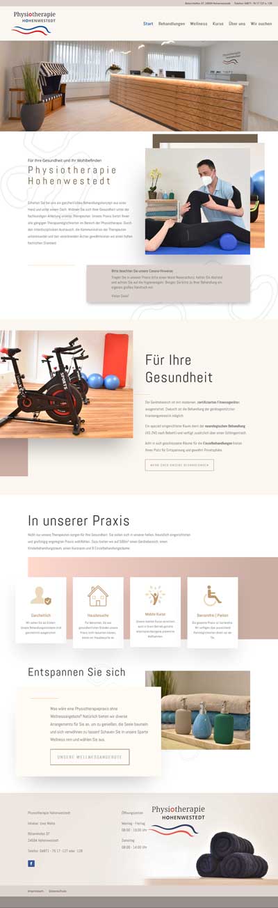 Screenshot Website Physiotherapie Hohenwestedt Screenshot der Website Physiotherapie Hohenwestedt