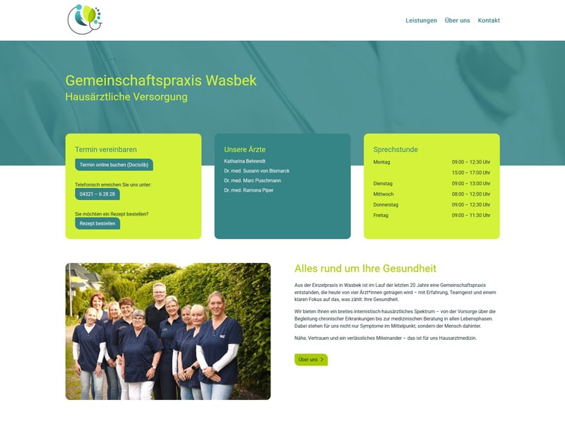 Screenshot-neue-Page-Praxis-Wasbek Website der Gemeinschaftspraxis Wasbek